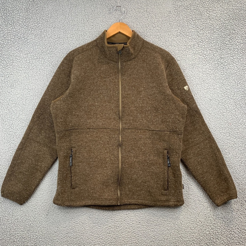 Kuhl Thor Sweater Mens Large Brow ThermoKore Wool Fleece 1/4 Zip Pullover Jacket
